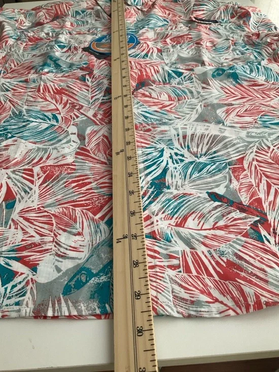 Columbia Super Tamiami PFG Coral & Teal Tropical Short-Sleeve Button-Down Shirt - Picture 9 of 12